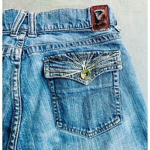 Vtg Petrol 6 Pocket Jeans Womens Size 10 30X34 Blue Embellished Low Rise Bootcut